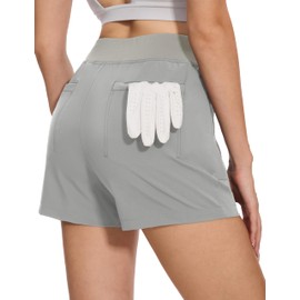 MAGCOMSEN Womens Hiking Shorts with Pockets 4" High Waisted Golf Shorts with Pockets Summer Casual Dress Work Shorts, L Light Grey