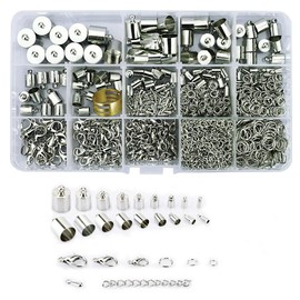 Lollibeads (TM) (1000 Pcs) Silver Plated Barrel Leather Cord Ends Cord End Cap 3mm-12mm, Lobster Clasp 10mm 12mm 14mm,Jump Ring 5mm-8mm, Jump Ring Open Tool and Extension Chains Kits Assorted Pack