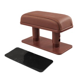 Suvnie Car Elbow Support Pad, Adjustable Height Armrest Rest Pad for Auto Door, General PU Leather Automotive Central and Side Booster Pad for All Seasons, Universal Car Accessories (Brown)