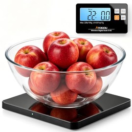 Atogou Wireless Kitchen Scale, 22lb/10kg Food Scale with Detachable Display & Larger Platform, 0.01oz/1g, 9 Units, Counting Function, Stainless Steel,