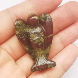 Bacatgem Natural Dragon Blood Jasper Healing Crystal Prayer Guardian Angel Statue, 38mm Carving Pocket Palm Stone Figurines Decoration