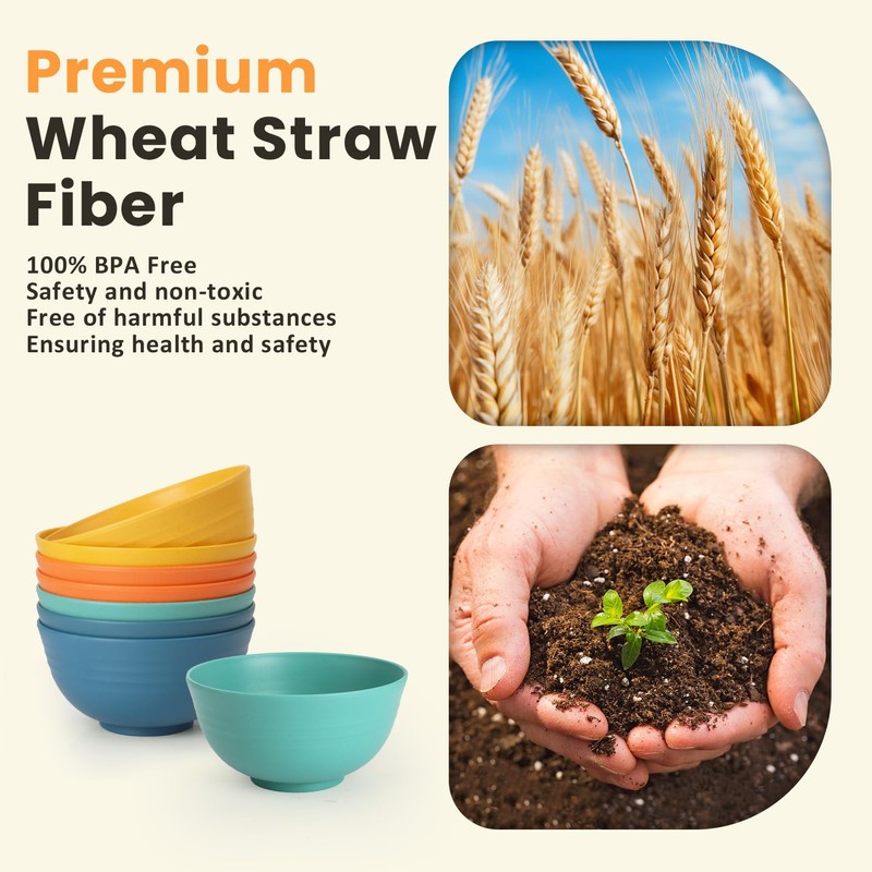 Homienly Plastic Bowls Alternative, Unbreakable Wheat Straw Cereal Bowls 8