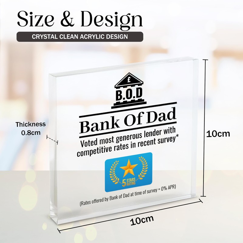Fun Gift For Dad Present Bank of Dad Award Plaque