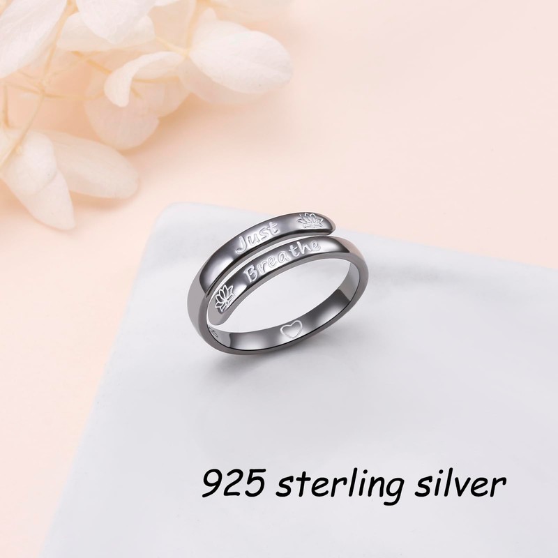 DAOCHONG 925 Sterling Silver Adjustable Inspirational Rings Stackable Spiral Twisted