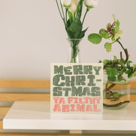 Funny Christmas Decorations, Merry Christmas Ya Filthy Animal Retro Wooden Box Sign, Funny Christmas Signs, Christmas Xmas Decorations for Home Office Desk Table Shelf Tabletop Decor, 5x5 Inch