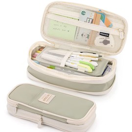 Large Capacity Pencil Case Durable Office College School Pen Holder Organizer Stationery Makeup Bag Pouch Box for Girls Adults, 22x11cm (Light Green)