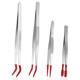 TIESOME 4-teiliges Pinzetten Set mit Gummispitzen, Edelstahl Spitzpinzette, Präzisionspinzette für Basteln, Schmuckherstellung, Elektronik, Wimpern Briefmarken(Rot)