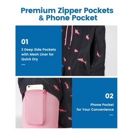 maamgic Mens Swim Trunks with Compression Liner 5" Stretch Beach Shorts Quick Dry with Zipper Pockets No-Chafing Board Shorts Black-Pink Shark S