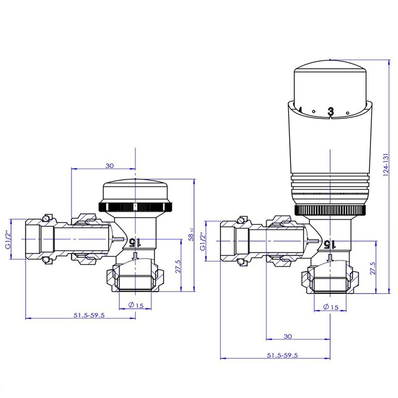 SVNR Thermostatic Radiator Valves (TRV), Textured Anthracite Grey, Angled Lockshield