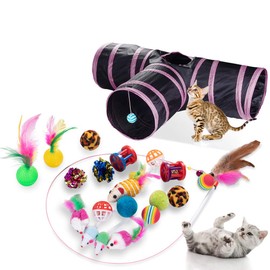 Dono 21Pcs Cat Toys Set-Kitten Interactive Cat Toys for Indoor Cats Assortments-2 or 3 Way Hole Cat Tunnel