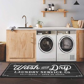 KOZYFLY Laundry Room Rug Runner 24"x60" Non Slip Laundry Rug Kitchen Rugs Washable Laundry Room Mat Waterproof Mudroom Floor Carpet Runner Farmhouse Laundry Room Decor, Dark Grey, Wash and Dry