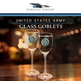 Heritage Pewter Army Glass Goblets – Set of 2 | 12 OZ Goblet Wine Glasses | Expertly Crafted Pewter Glass