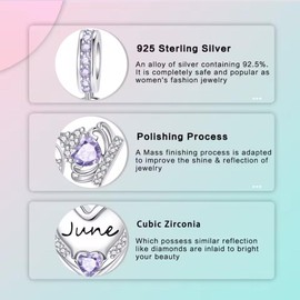 Birthstone Charms, June Charm Sterling Silver 925, Red Crystal Womens Dangle Bead for European Bracelets and Necklaces with 5A Cubic Zirconia, Birthday Mothers Day Jewelry Gifts for Women