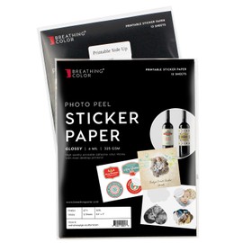 Photo Peel Gloss, Aqueous 8.5"x11", 12 sheets Inkjet Peel and Stick Sticker Paper Works with All Inkjet Printers Models Like Epson Canon HP
