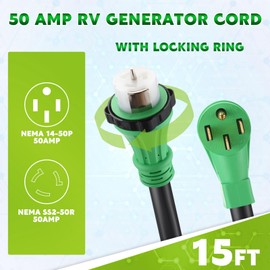 Gisafai 50 Amp 15FT Generator Cord and Pre Drilled Power Inlet Box Compatible with NEMA 14-50P to SS2-50R 125/250V Locking Connector with SS2-50P Generator Inlet Box to House, ETL Listed
