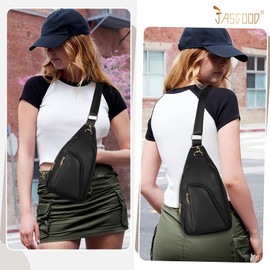 JasGood Women Fanny Pack Crossbody Bags PU Leather Sling Bag Trendy Chest Bag for Women Travel，Black