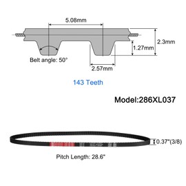 QUARKZMAN 286XL 037 Zahnriemen 143 Zähne Schwarz Verzahnter Gummizahnriemen, Breite 10mm, Steigung 5.08mm, 3D-Drucker-Zahnriemen