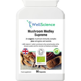WellScience Mushroom Medley Supreme - Organic Immunity Boosting Supplement with Shiitake, Chaga, Reishi, Maitake, Lion's Mane, Astragalus, and Acerola | Reduces Fatigue & Supports Collagen Formation