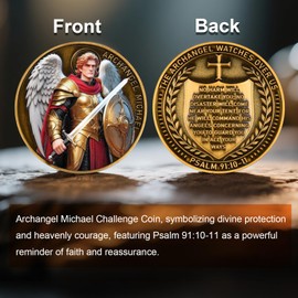 Archangel Michael Challenge Coin - Psalm 91:10-11 Inspirational Religious Coin with Clear Protective Case (Single Coin)