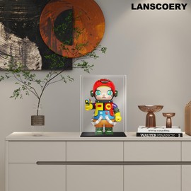 LANSCOERY Acrylic Display Case, Assemble Showcase Display Box for Collectibles, with Dustproof & Seamless Display Design, 7.9x3.9x9.1inch Black Base