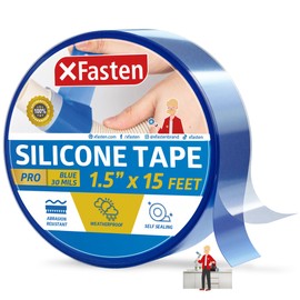 XFasten Self-fusing Silicone Tape Pro, Blue, 1.5-Inch x 15-Feet, 30 mils Extreme Silicone Pipe Fix Tape for Leak Drain Pipes, Tool Grip, Electrical Tape for High Heat Radiator Hose and Plumbing