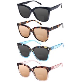 FADBON 4 Pack Bifocal Reading Glasses Outdoor Sunglasses Fashion Bifocal Sun Readers for Women Men UV400 Eyewear (4 Pack Mix Color, 4.00, x)