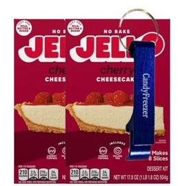 Jel-0 Dessert Kit No Baking with Crust Mix & Filling Mix 17.8 oz Box (Pack of 2) Includes Candy Freezer Bottle Opener Keychain (Cherry Cheesecake) Keychain