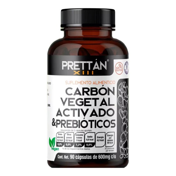 Carbon Vegetal Activado + Prebioticos 90 Caps 600mg