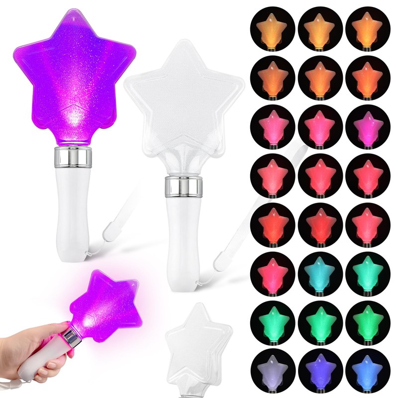 2Pack 15-Color LED Cheering Sticks, Star Shape Glow Wands for