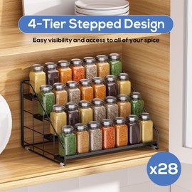 GIGIFTREE Spice Rack Organizer for Cabinet, 4 Tiered Spice Rack Organizer, Tiered Adjustable Spice Shelf for Kitchen Countertop Pantry Organization (Bright Black)