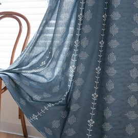 ENJOYBRIDAL Navy Blue Curtains 84 Inch Length 2 Panels Set Floral Patterned Rod Pocket Drapes Aesthetic Boho Short Bedroom Window Curtain Panels Living Room Bohemian Semi Sheer Window Treatments