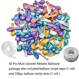 Metallic Balloons, 50 Pcs 12 Inch Rainbow Birthday Colourful Chrome Party Balloons, Glitter Bright Engagement Wedding Bride Party Balloons Decorations