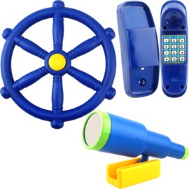 3 Pack Kids Playground Accessories Pirate Ship Steering Wheel Swingset Telephone Plastic Telescope for Child Outdoor Playset (Color Set 1)