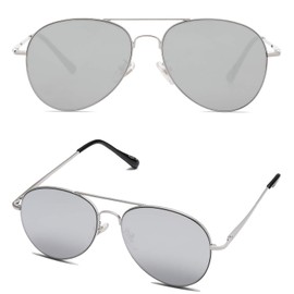 SOJOS Classic Aviator Sunglasses for Women Men Metal Frame Spring Hinges SJ1030, Silver/Silver