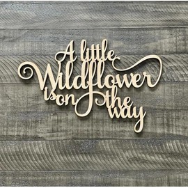 Wooden A Little Wildflower is on The Way Sign for Backdrop, 17.7inch Flower Baby Shower Decorations, Floral Theme Gender Reveal Baby Shower Party Decorations