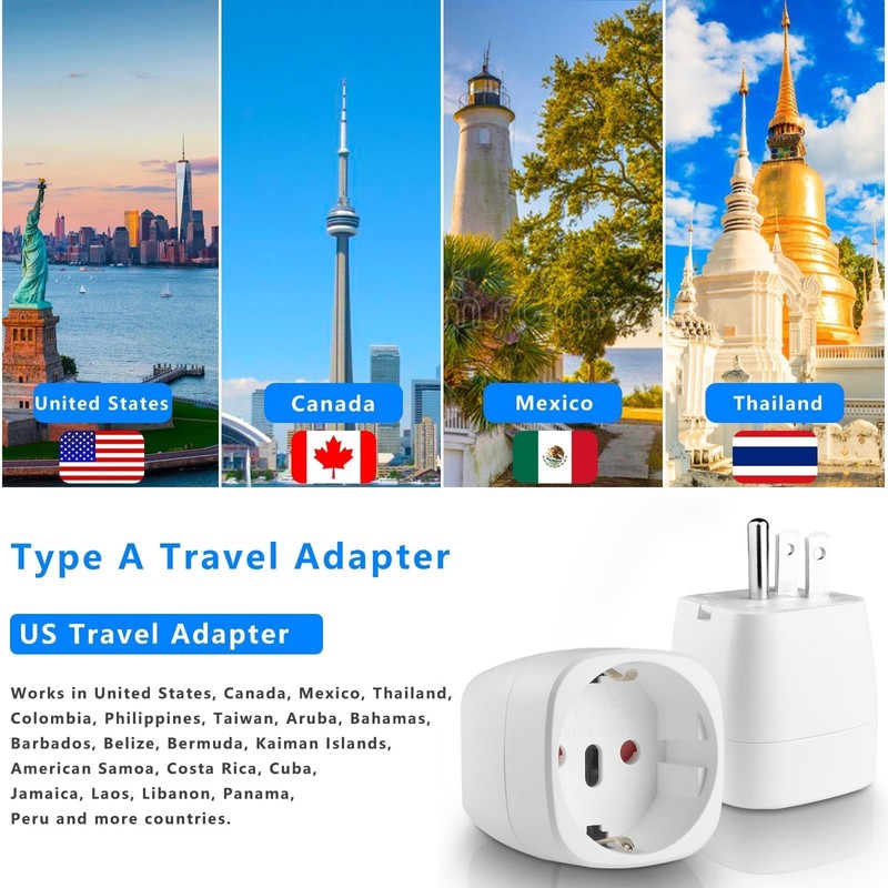 2 Pack EU to US Plug Adapter, Europe to US