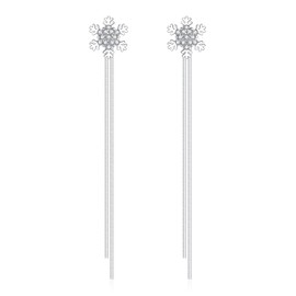 Josfeva Silver Christmas Earrings Hanging, 925 Sterling Silver Snowflake Stud Earrings for Women Hypoallergenic Long Tassel Snake Chain Drop Earrings Drop Dangle Earrings, Cubic Zirconia, Cubic