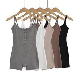 Women's Sporty Elastic Tight Sling Short Jumpsuit Hip M/Gray 10ea