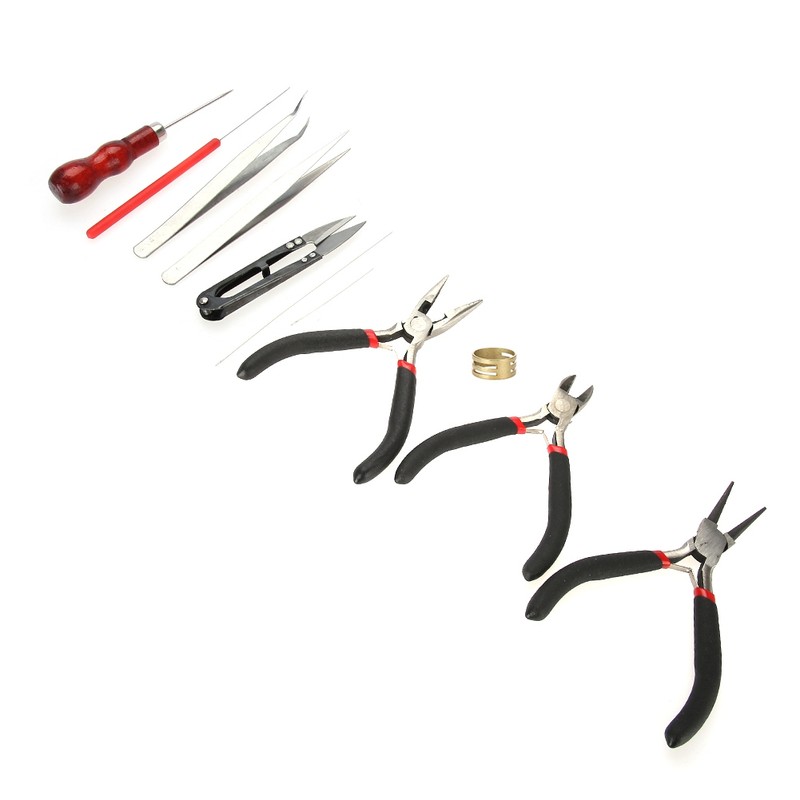 11 Pcs DIY Jewelry Tool Set Pliers Tweezers Ring Crochet
