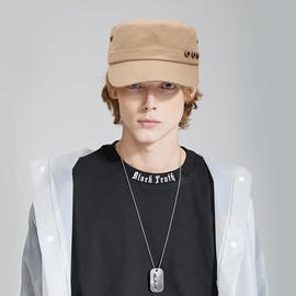 YeeHeen Unisex Cadet Army Cap Adjustable Flat Top Cap Washed Cotton Military Hat Baseball Cap Beige 3