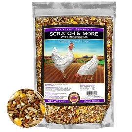 Scratch & More Chicken Feed - Enriched 5-Grain Mix with Mealworms & Fish Oil