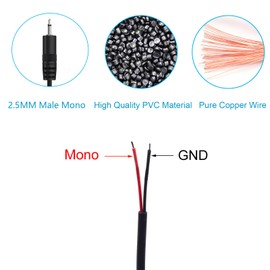 EAHOSUCC 3PCS 0.25M/0.8FT 2.5mm Male Plug to Bare Wire Open End，2.5mm TS 2 Pole Male Mono Extension Cable for Replacement 2.5mm Cable