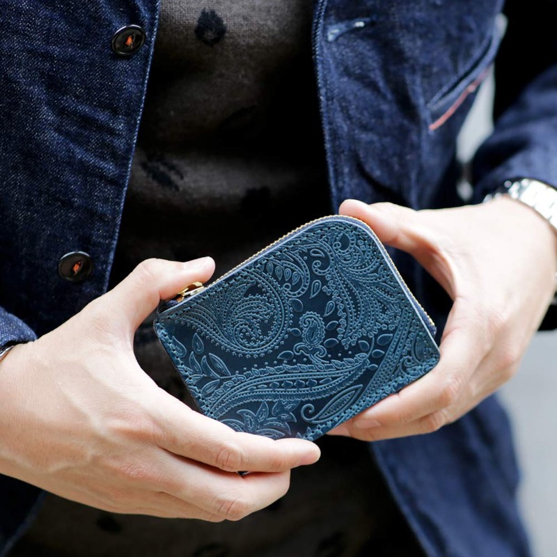 Vincent Crafted, Tochigi Leather, Paisley, L-Shaped Zipper, Mini Wallet, FARIA
