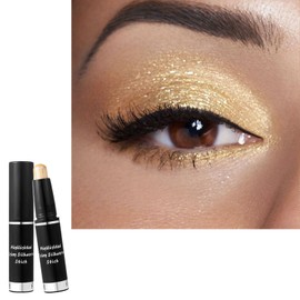 Gold Shimmer Eyeshadow Stick, Champagne Gold Metallic Cream Eye Shadow Crayon, Light Golden Brightener Pen Pearlescent Glitter Pencil, Smooth for Eyes Makeup