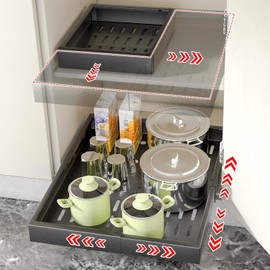 2 Pcs Pull Out Cabinet Organizer, Expandable (Width 12“-18”, Depth 13.3-24"), Adjustable Cabinet Drawer for Kitchen Cabinets, Cabinet Slide Out Shelves, Pull Out Cabinet Organizer (2 Pcs Black)