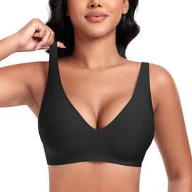 DOCUMO Deep V Bras for Women No Underwire Comfort Wireless Bralettes Adjustable Sleep Seamless Plunge Bra with Bra Extender(Black,X-Large)