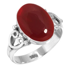 Jeweloporium 925 Silver Ring for Women Size P Red Garnet Quartz Stone Vintage Silver Ring Engagement Gift Solitaire Jewelry