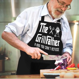 LINEN CLOSET® Adjustable Bbq Aprons for Men Funny Rude Chef Aprons Christmas Grilling Gifts for Dad Son Father Husband with 2 Pockets- Grill Father Apron