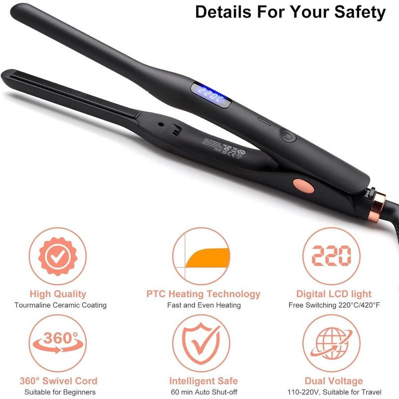 Hair Straightener Pencil Flat Iron, Ceramic Mini Small Flat Iron