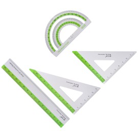 Kozelo 4pcs Geometry Set - [15cm Ruler] Aluminum Alloy Precise Measurement Laser Engraving Math Set Green for Office Classroom Use, 180 Degree Protractor 7cm Triangle 10cm Triangle